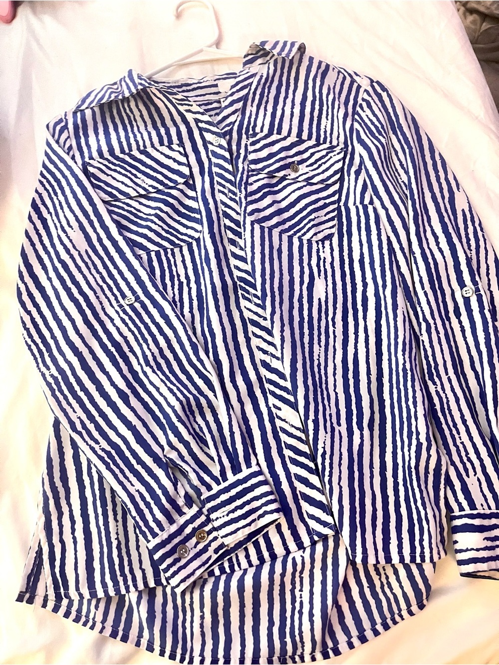 Kim Rogers Blue and White Striped Button-Down Shirt